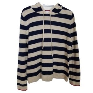 Tabitha Webb Women Stripped Hoodie Sweater  Sz L Wool Blend Beige Navy Pullover